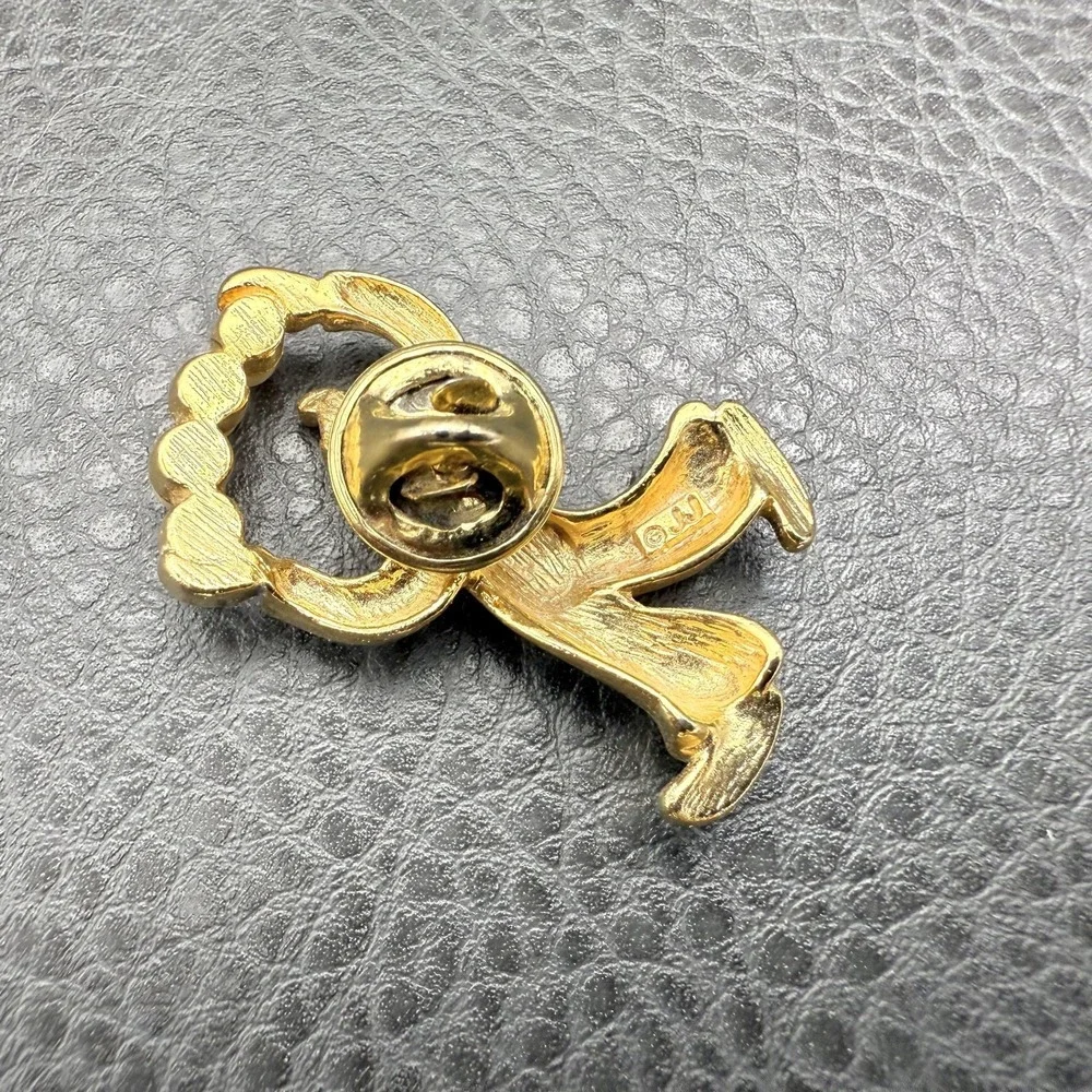 Vintage JJ Clown Juggler Brooch Pin Gold Tone Faux Pearl Rhinestone Womens 1.5